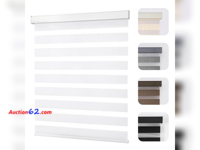 Lot 44-4096w - $76.94 Retail price - Joydeco Cordless Zebra Blinds for Windows, Dual Layer Light Control Window Blinds with Light-Proof Aluminum Cover, Fre...