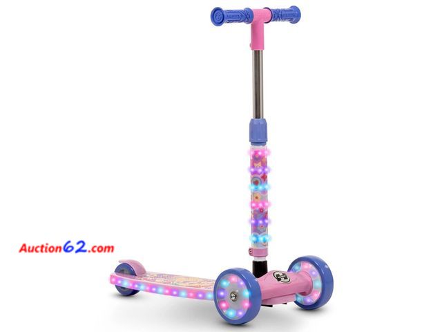 Lot 44-624j - Huffy Disney Princess 3-Wheel Scooter with LED Lights - Pink/Purple
 Not Tested See All Photo's Appears New with box damage