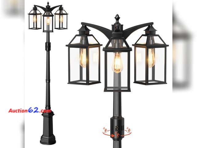 Lot 44-1142o - $139.99 Retail price - OYKYOHEI Outdoor Lamp Post Motion Sensor, Dusk to Dawn Pole Lights 3-Head, Classic Black 360°Detection Waterproof Ant...