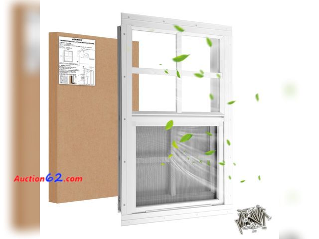 Lot 44-240 - JONRIOX 16" W x 20" H Shed Window,Sliding Window, Aluminum White Flush Mount with Tempered Glass and Stainless Steel Screen, Playhouse Windo...