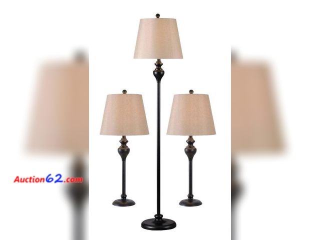 Lot 44-1181o - $201.07 Retail price - Kenroy Home Charlotte 3-Pack - 2 Table Lamps, 1 Floor Lamp with Oil Rubbed Bronze Finish, Classic Style, 30.5" Height...