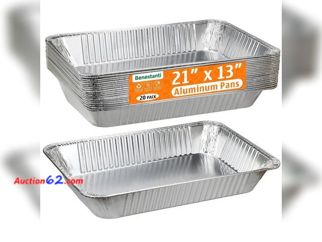 Lot 44-2580a - 21"x13" Full Size Aluminum Pans, 20 Pack – Heavy Duty Deep Disposable Foil Roasting Pan &amp; Baking Pans, Large Chafing Trays for Catering,...