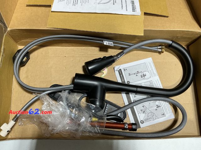Lot 44-229a - $469.98 Retail price - Moen Align Matte Black One-Handle Single Hole Pre-Rinse Spring Kitchen Faucet with Pull Down Sprayer and Power Boost,...