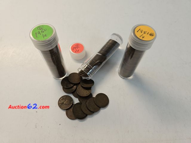 Lot 44-8361g - TWO (2) 1950 D ROLLS OF WHEAT CENTS AND A 1951 D ROLL OF WHEAT CENTS.-NT