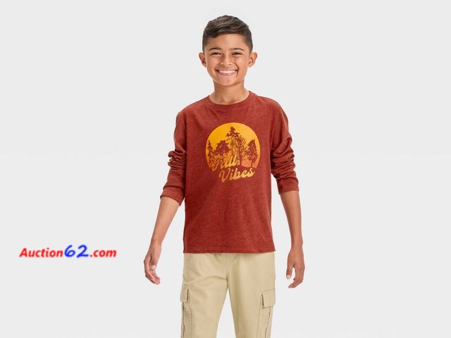 Lot 44-5500a - Lot of (2) - (1) Size XL and (1) Size L: Boys' Long Sleeve 'Fall Vibes' Graphic T-Shirt - Cat &amp; Jack™ Orange XL Appears New, A basic ins...