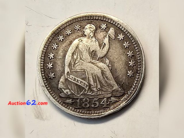 Lot 44-8301u - 1854 WITH ARROWS SEATED LIBERTY HALF DIME. LOTS OF DETAIL IN THIS COIN. MINTED IN PHILADELPHIA.-NT