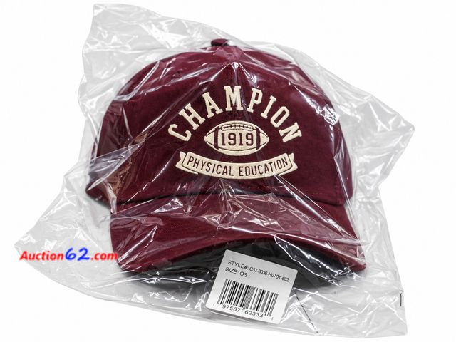 Lot 44-6030m - Champion (1919 physical education) cap. SnapBack adjustable. Maroon or burgundy in color. Appears New, A basic inspection has been given to ...
