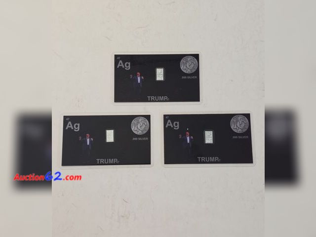 Lot 44-8324x - THREE (3) 1 GRAIN .999 FINE PURE SILVER COMMEMORATIVE TRUMP BARS. AWESOME AS A CHRISTMAS GIFT! SILVER IS NOW OVER $58 PER OUNCE!-NT