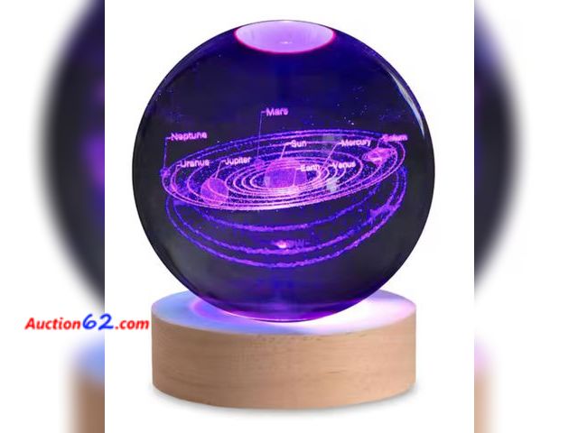 Lot 44-2071m - 3.15 in. Color Changing 3D Floating Solar System 1.5-Watt T10 Integrated LED Crystal Orb Light. Appears New, A basic inspection has been giv...