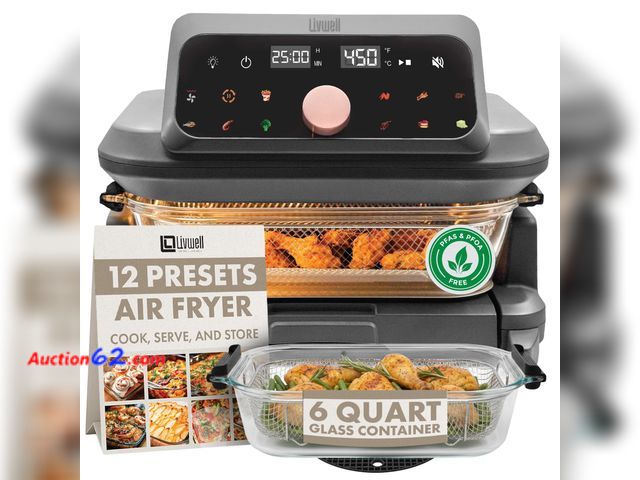 Lot 44-835i - $149.99 Retail price - Livwell 6 Quart Glass Container Air Fryer with Pull-Out Drawer &amp; Lid - Kitchen Gift - PFOA &amp; PFAS-Free, 12 Pr...