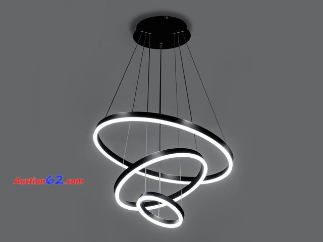 Lot 44-667o - $89.98 Retail price - Viruhaka Modern LED Pendant Light, Black Circular Chandelier Fixture, Adjustable Height Circular Entrance Pendant Ligh...