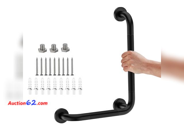 Lot 44-1647o - L-Shaped Angled Grab Bar 16x16 Inch Chrome Anti-slip Knurled Shower Handle Wall Mount, Stainless Steel Shower Bars Safety for Seniors Injure...