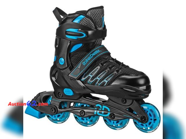 Lot 44-605j - Roller Derby Custom Adult in-Fit Skates - Blue/Black 7-10: Adjustable, Padded Boot Shaft
 Not Tested See All Photo's Appears New with box da...