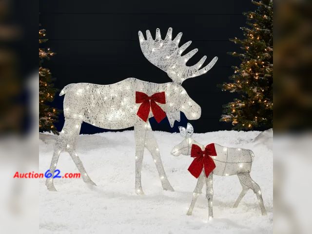 Lot 44-3170b - 4ft. White 2-Piece Lighted 2D Christmas Moose Set Outdoor Decor w/ 125 LED Lights - BCP Products SKY7781 - Ecommerce Return - See Pictures