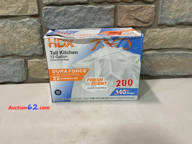 Lot 44-1673f - 13 Gallon Reinforced Top Drawstring Fresh Scented Tall Kitchen Trash Bags with 20% PCR (200-Count) See All Photo's Not Tested E-Commerce Ret...