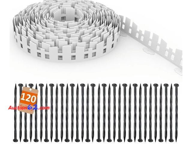 Lot 44-4053p - STN 2025 New Landscape Edging 4.5 in Tall Fence Garden Border with 120 Anchoring Spikes for Lawn Edging and Flower Beds (White, 55FT) Appear...