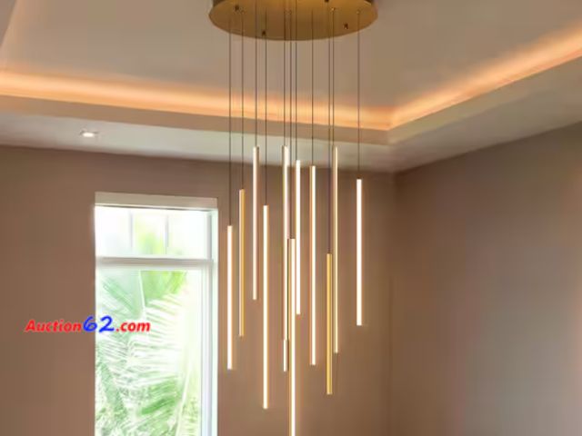 Lot 44-1603w - $635 Retail value- Neculina 12-Light 116-Watt Integrated LED Minimalistic Gold Kitchen Island Pendant Adjustable Chandelier Appears New, A b...