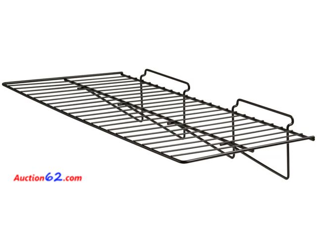 Lot 44-7189j - Black straight shelf, heavy-duty semi gloss metal for slatwall, 24"L×12"D (pack of 6)  Appears New, A basic inspection has been given to thi...