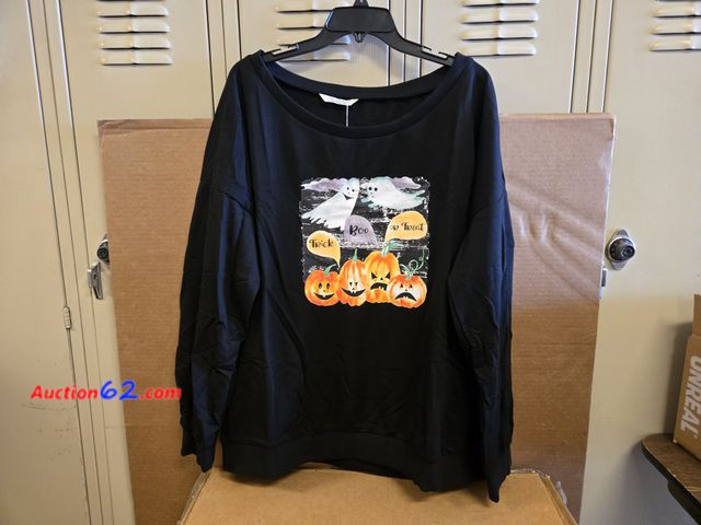 Lot 44-6775p - Size XXL esoaripe Women Oversized Off the Shoulder Long Sleeve Loose Slouchy Halloween Sweatshirt Pullover Ghost Pumpkin Appears New, A basi...
