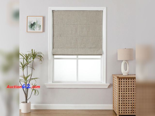 Lot 44-1759w - Joydeco Cordless Roman Shades, Linen Fabric Window Blinds, Thermal Insulated Blackout Blinds, Room Darkening Shades for Indoor Windows, Easy...