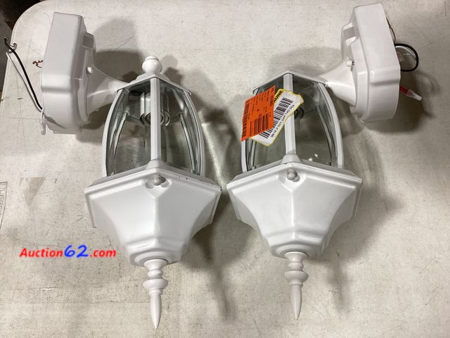 Lot 44-192b - Lot of (2) Secure Home Alexandria 1-Light 18.5-in White Motion Sensor Outdoor Wall Lights- (1) Missing Top Piece, Both Unable To Test  2. E-...