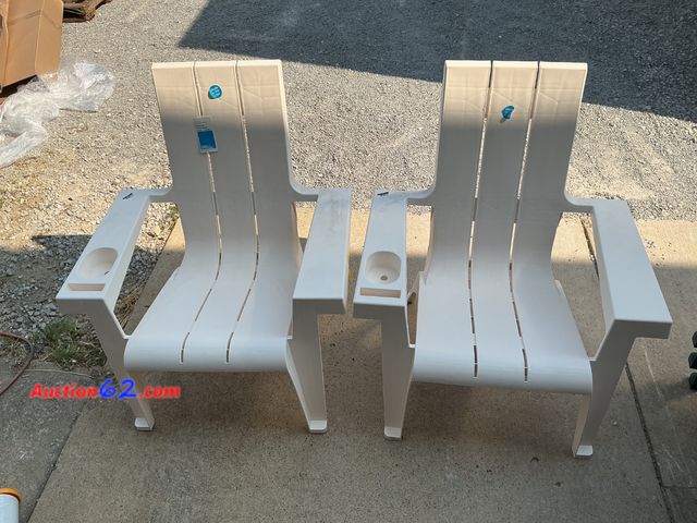 Lot 44-229 - $150 Retail price - Set of 2 White Plastic Adirondack Chairs with Cup Holders See All Photo's E-Commerce Return, A basic inspection has been...
