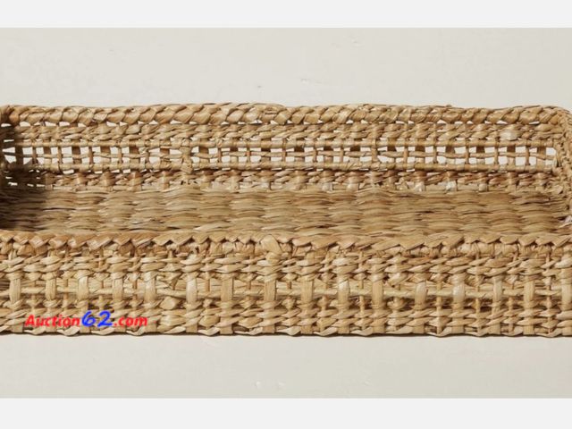 Lot 44-4041i - Hearth &amp; Hand Natural Woven Rattan Structured Serving Tray w/ Handles 14" x 20" Appears New, A basic inspection has been given to this i...