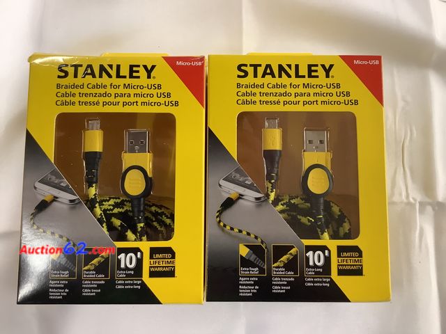 Lot 44-7534k - Stanley braided cable for micro usb extra long 10ft cord See All Photo's Never opened, Factory Sealed