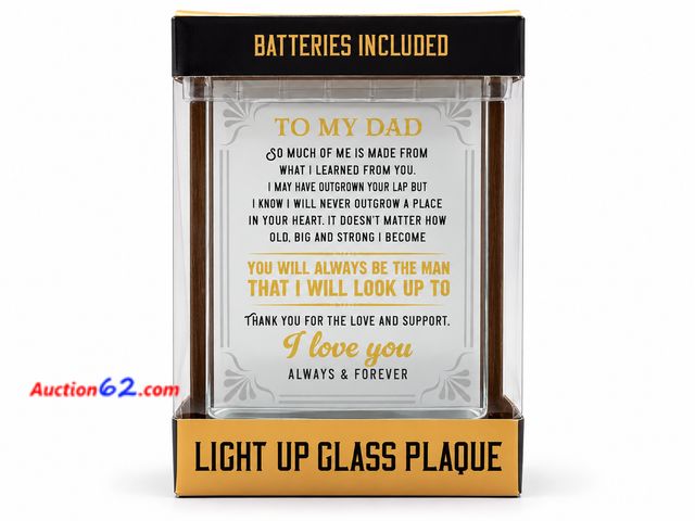 Lot 44-6193m - Celebrate Dad, Light Up Glass Plaque,  Batteries Included. Appears New, A basic inspection has been given to this item. Sold AS-IS. See All ...