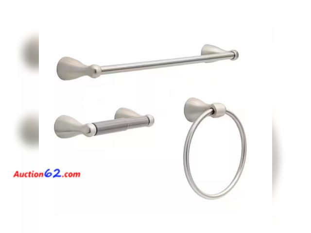 Lot 44-602i - Delta Foundations FNDS63-BN 3-Piece Bath Towel Bar Accessory Set Brushed Nickel Not Tested See All Photo's Appears New, A basic inspection h...