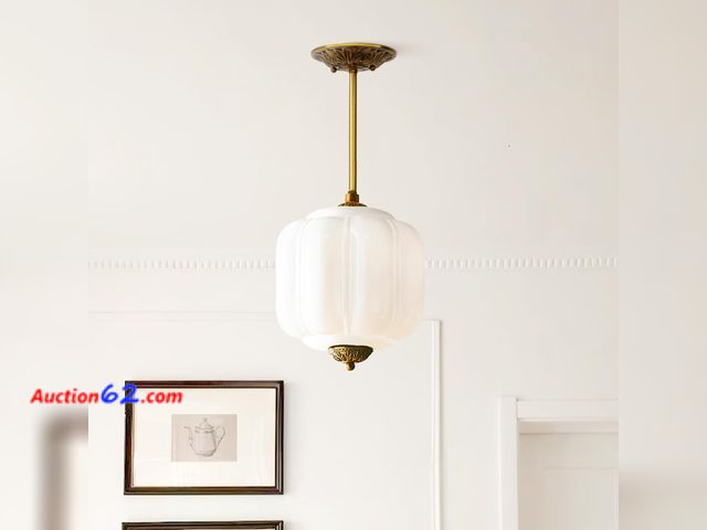 Lot 44-669o - $109 Retail price - CKENSU Milk Glass Ceiling Light Fixture - Antique Brass Semi Flush Mount Pendant Light for Kitchen, Hallway, and Bedroom...