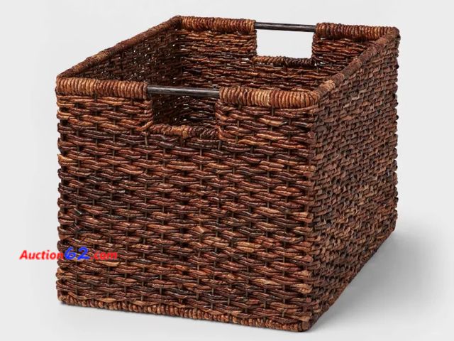 Lot 44-275o - XL Woven Abaca Basket - Brightroom™: Handwoven Storage, Lacquered Finish, Rectangle Floor Crate, 22"x15"x13" Appears New