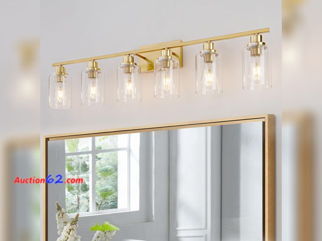Lot 44-144o - $139.99 Retail price - HCCZ 6 Light Gold Bathroom Light Fixtures Brushed Brass Vanity Light Over Mirror Modern Wall Lighting Sconces Wall La...