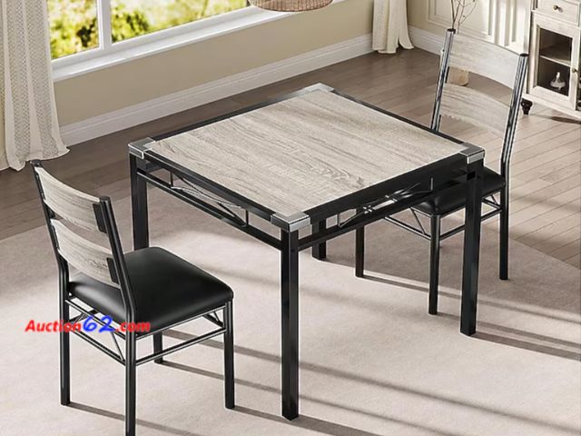 Lot 44-1157p - Retail value $121- Qeetex Home Dining Table Set For 2 Wood Kitchen Table With 2 Upholstered Chairs Kitchen Table Chairs Set Of 2 W/Collision...