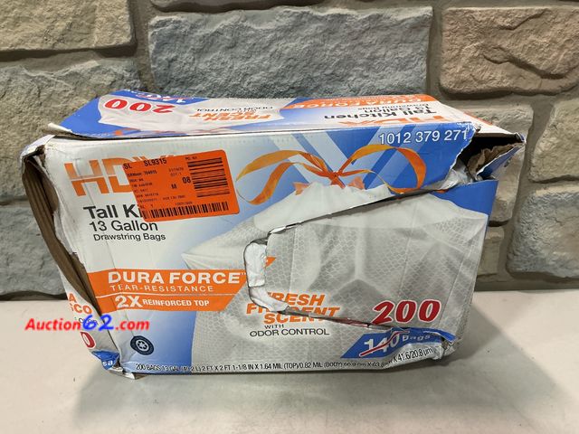 Lot 44-4012i - 13 Gallon Reinforced Top Drawstring Fresh Scented Tall Kitchen Trash Bags with 20% PCR (200-Count) See All Photo's Not Tested E-Commerce Ret...