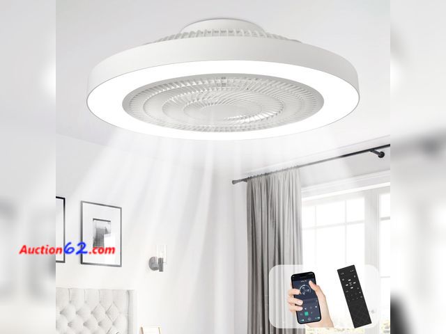 Lot 44-1544o - Depuley Modern Ceiling Fan with Light: 19" Bladeless Flush Mount Low Profile LED Ceiling Fans with Remote &amp; Smart APP Control - White En...