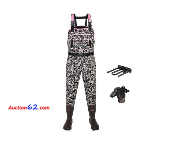 Lot 44-173g - HISEA Women's Chest Waders Leopard Duck Hunting Waders- Size 6 Appears New, A basic inspection has been given to this item. Sold AS-IS.
