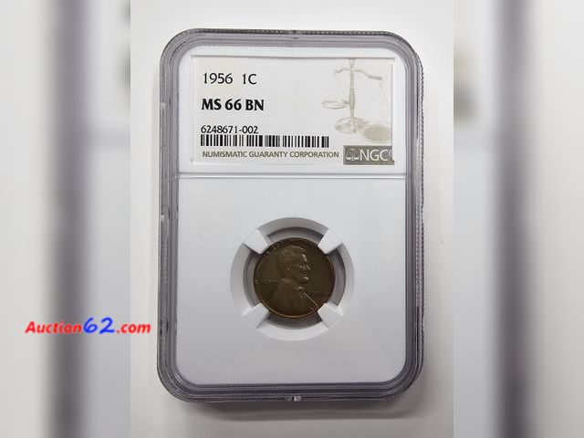 Lot 44-8377f - 1956 LINCOLN WHEAT CENT GRADED MS66BN (MINT STATE BROWN) BY NGC. MINTED IN PHILADELPHIA.-NT
