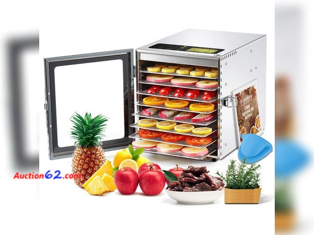 Lot 44-803 - $111.99 Retail price - Cercker Food-Dehydrator Machine 8 Stainless Steel Trays, 500W Jerky Dehydrator for Meat, 190ºF Mushroom Dryer, 24H Ti...