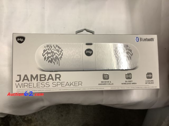 Lot 44-6049a - iHiP JamBar Wireless Speaker, BlueTooth
30 Feet Wireless Area Reach. 
2 Hours of Music.
LITE COLOR Used See All Photo's
