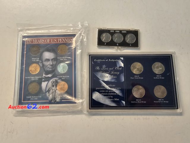 Lot 44-8329q - THREE COIN SETS-P,D AND S WORLD WAR II STEEL CENT SET, 137 YEARS OF U.S. PENNIES SET W/INDIAN CENT, WHEATS, MEMORIAL AND ZINC CENTS AND COMP...
