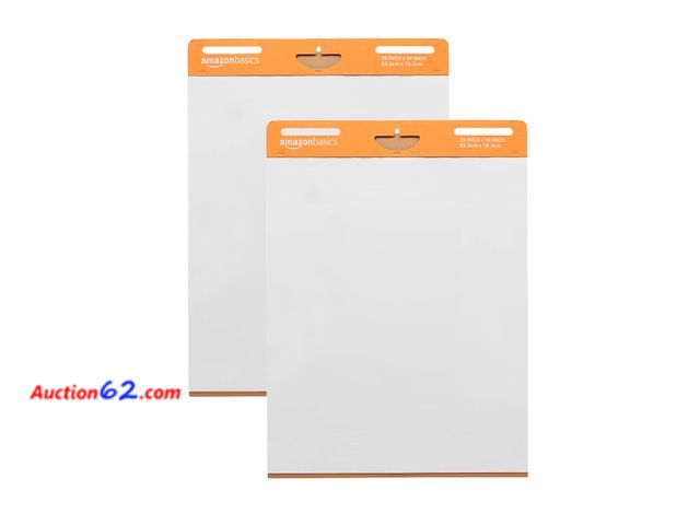 Lot 44-153a - Amazon Basics Sticky Easel Pads for Presentations, Brainstorming, Classroom Use, Bleed-Resistant, Easy to Hang, 25 x 30 in, White, 2-Pack Se...