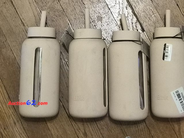 Lot 44-3010b - Lot of 4 Bottles - NEW with Tags - Bink 27oz Day Water Bottle Straw Cap Latte - Day Bottle + Straw Cap - Glass Bottle - Appears New, A basic...