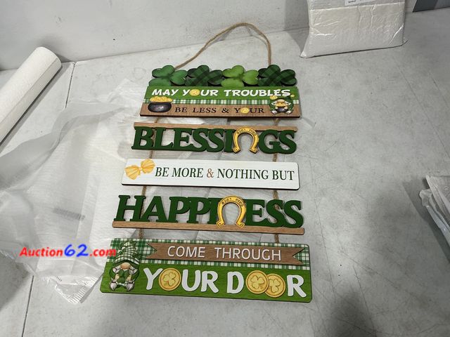 Lot 44-615m - Lot of 2 - HOURIA St Patricks Day Decorations,11.4 * 19.7" May Your Troubles Be Less Saint Patricks Day Wooden Door Sign,Irish Blessing Wall...