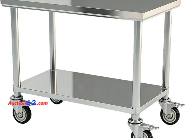 Lot 44-793 - $94.99 Retail price - Stainless Steel Table Prep &amp; Work with Wheels 20 x 32 Inches, NSF Commercial Heavy Duty Table with Undershelf and ...