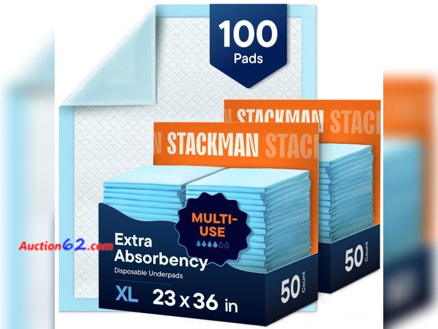 Lot 44-2752f - Chucks Pads Disposable [100-Pack] Adult Incontinence Underpads 23"x 36" Large Absorbent Fluff Protective Bed Pads, Toddler Mattress Pads - P...