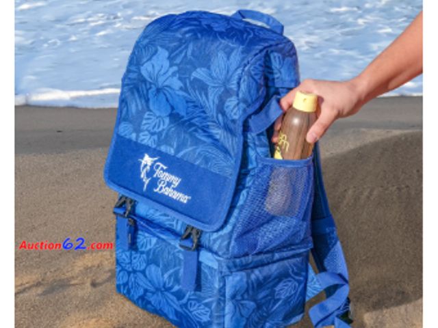Lot 44-1511b - Tommy Bahama Backpack Cooler - Insulated, Adjustable Straps, Bottle Opener - Blue stock photo may not depict true design on bag Appears New,...