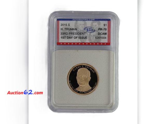 Lot 44-8343m - 2015-S HARRY TRUMAN PRESIDENTIAL DOLLAR PROOF GRADED PR-70 DCAM 1ST DAY OF ISSUE (PERFECT GRADE!) BY IGS.-NT