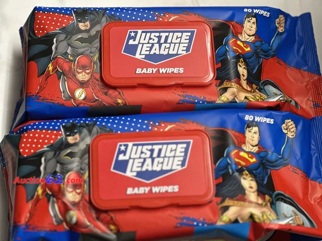 Lot 44-6089o - 2 packs of 80, officially licensed justice league baby wipes. Date 05/11/2027. New. See All Photo's Not Tested Never opened, Factory Sealed