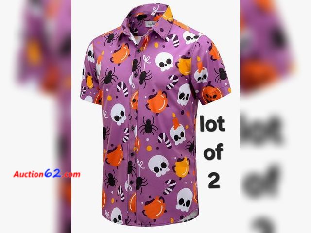 Lot 44-6501q - Lot of 2 Size Medium Halloween Button Down Shirt for Men Pumpkins Printed Casual Short Sleeve Appears New, A basic inspection has been given...